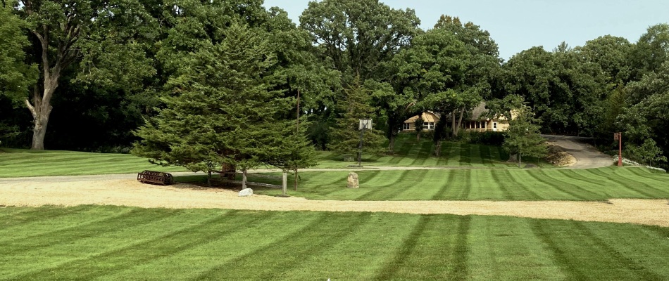 Mowed lawn with patterns created in Mankato, MN.